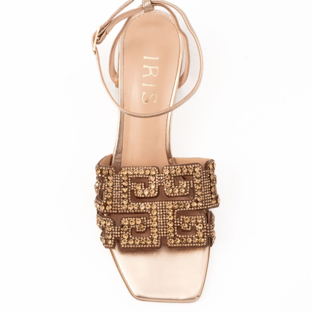 IRIS EMMA Rose Gold Γυναικεία Πέδιλα με Strass & Block Τακούνι