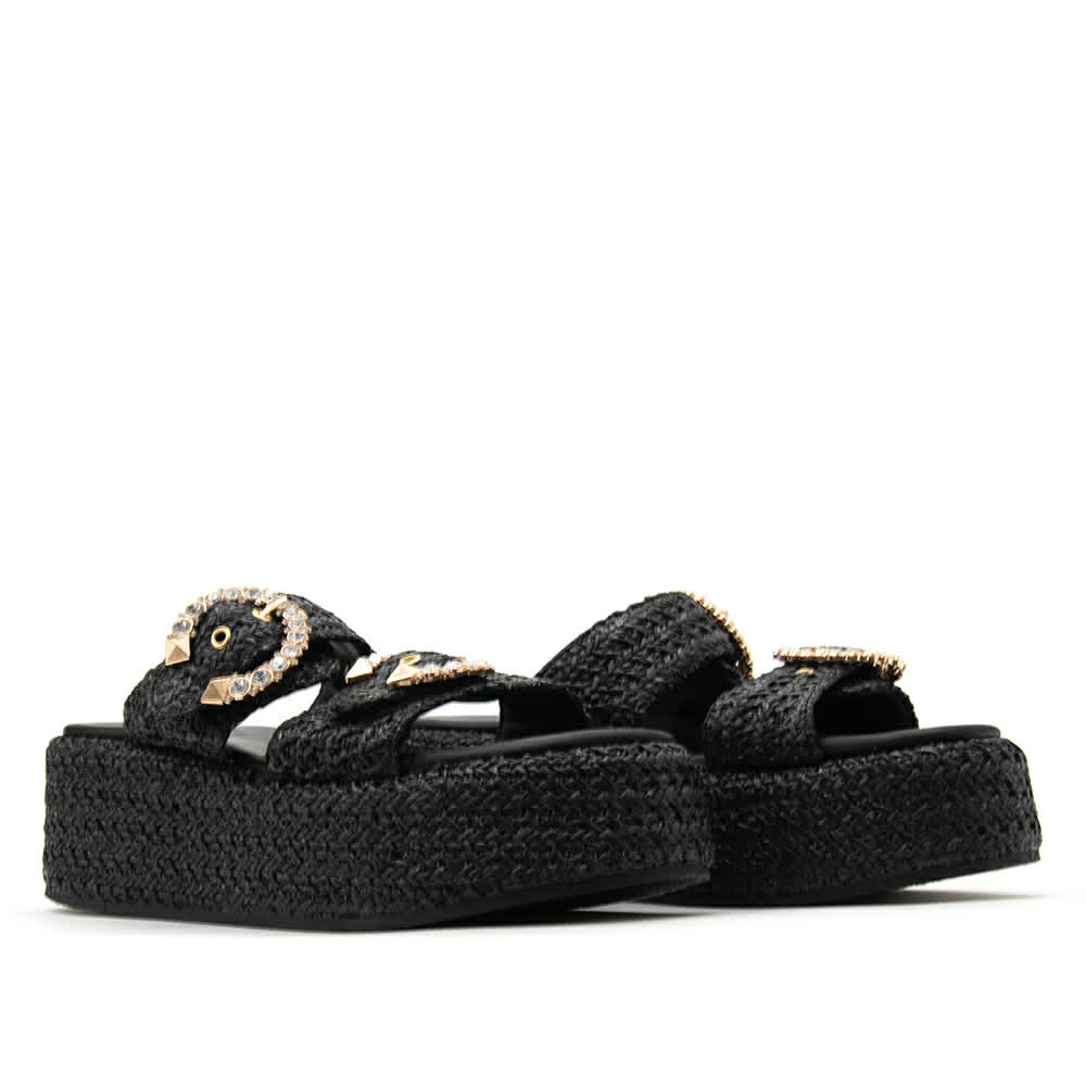Mariella Fabiani 2503/05 Black Raffia Flatform με Strass