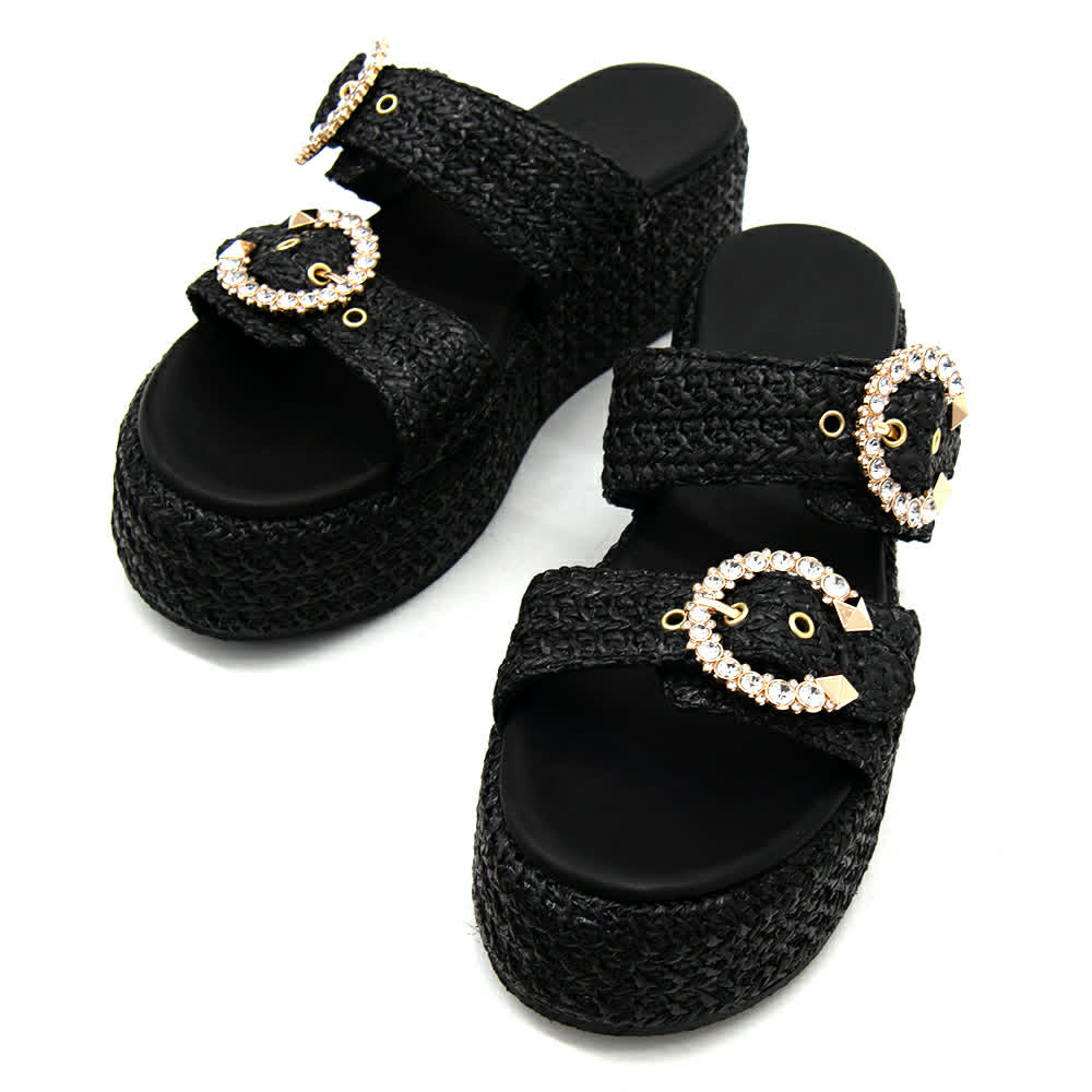 Mariella Fabiani 2503/05 Black Raffia Flatform με Strass