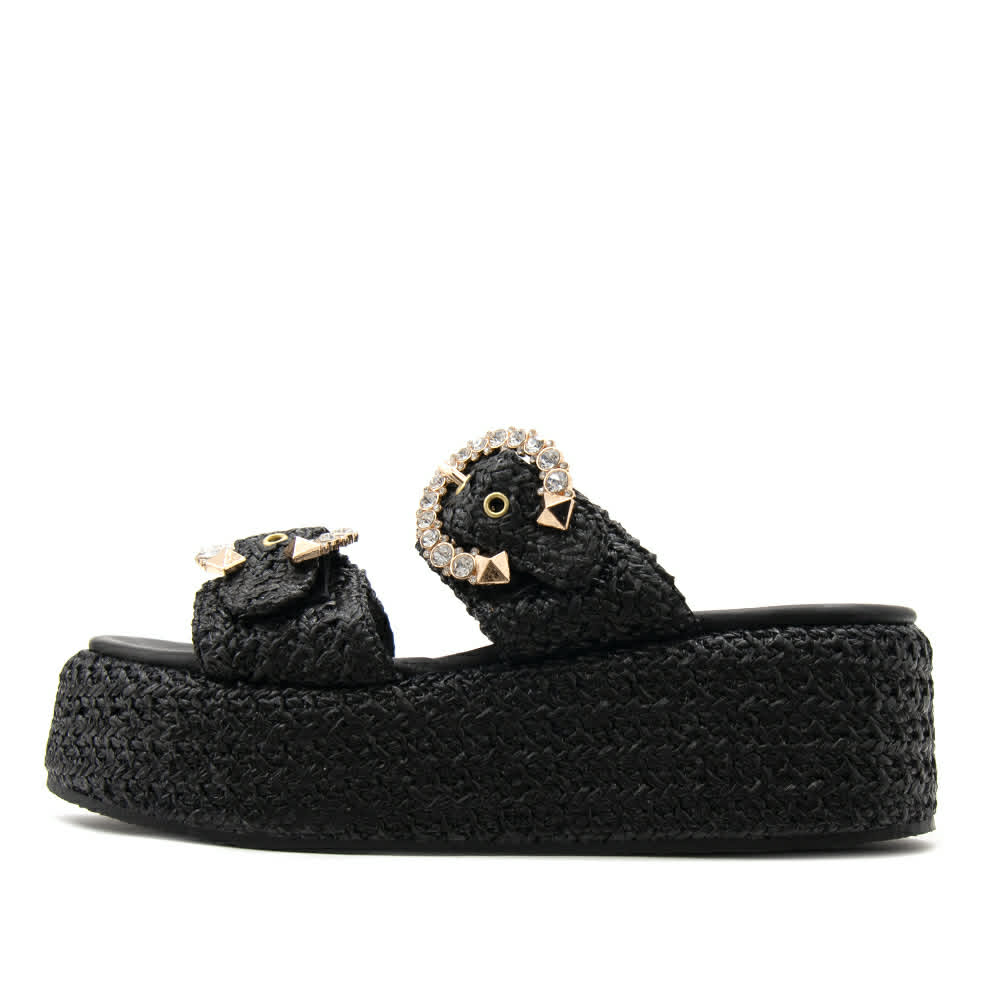 Mariella Fabiani 2503/05 Black Raffia Flatform με Strass