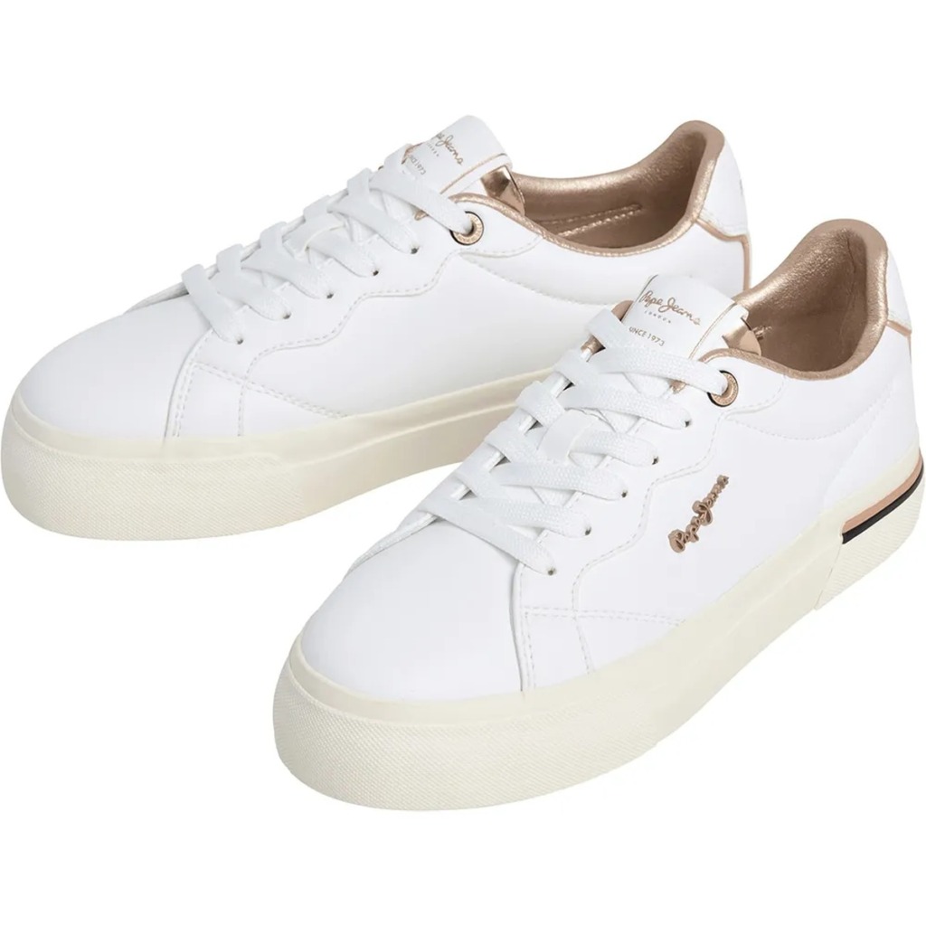 Pepe Jeans PLS300029 λευκά sneakers με rose-gold λεπτομέρειες