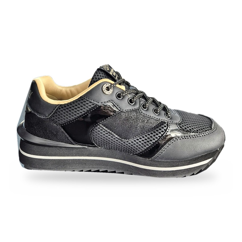 Replay Miss Rhombus μαύρο γυναικείο sneaker με χρυσό λογότυπο και πλατφόρμα